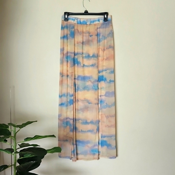 Sheer swimsuit cover up skirt, elastic waist, double front slit, large, vacation - Picture 1 of 9